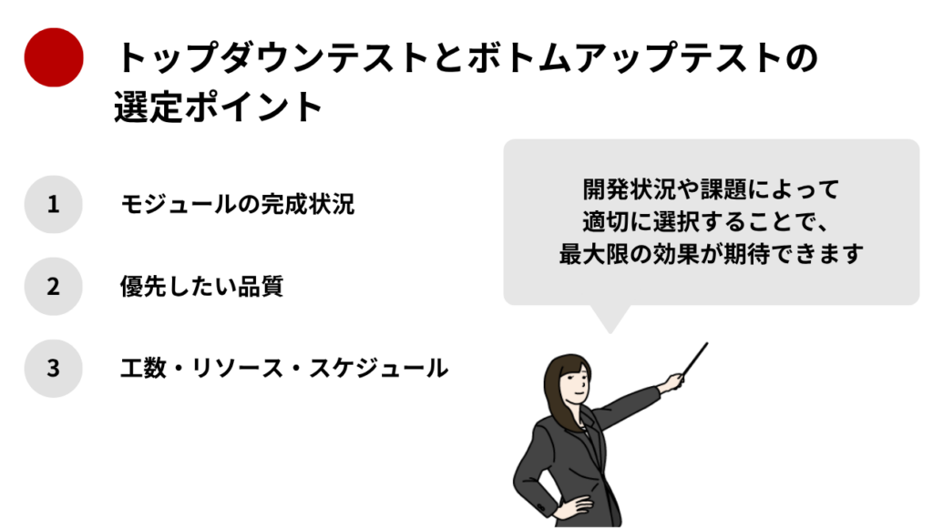 トップダウンテストとボトムアップテスト選定ポイント