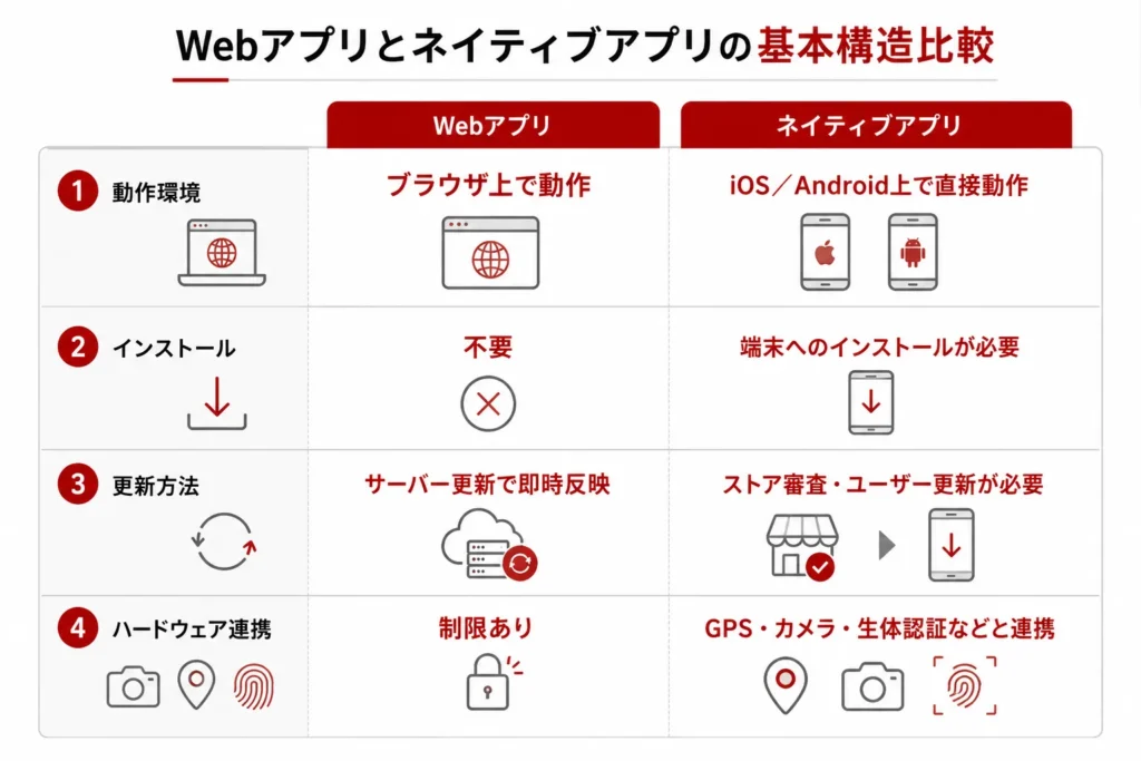 WEBアプリとネイティブアプリの基本構造比較